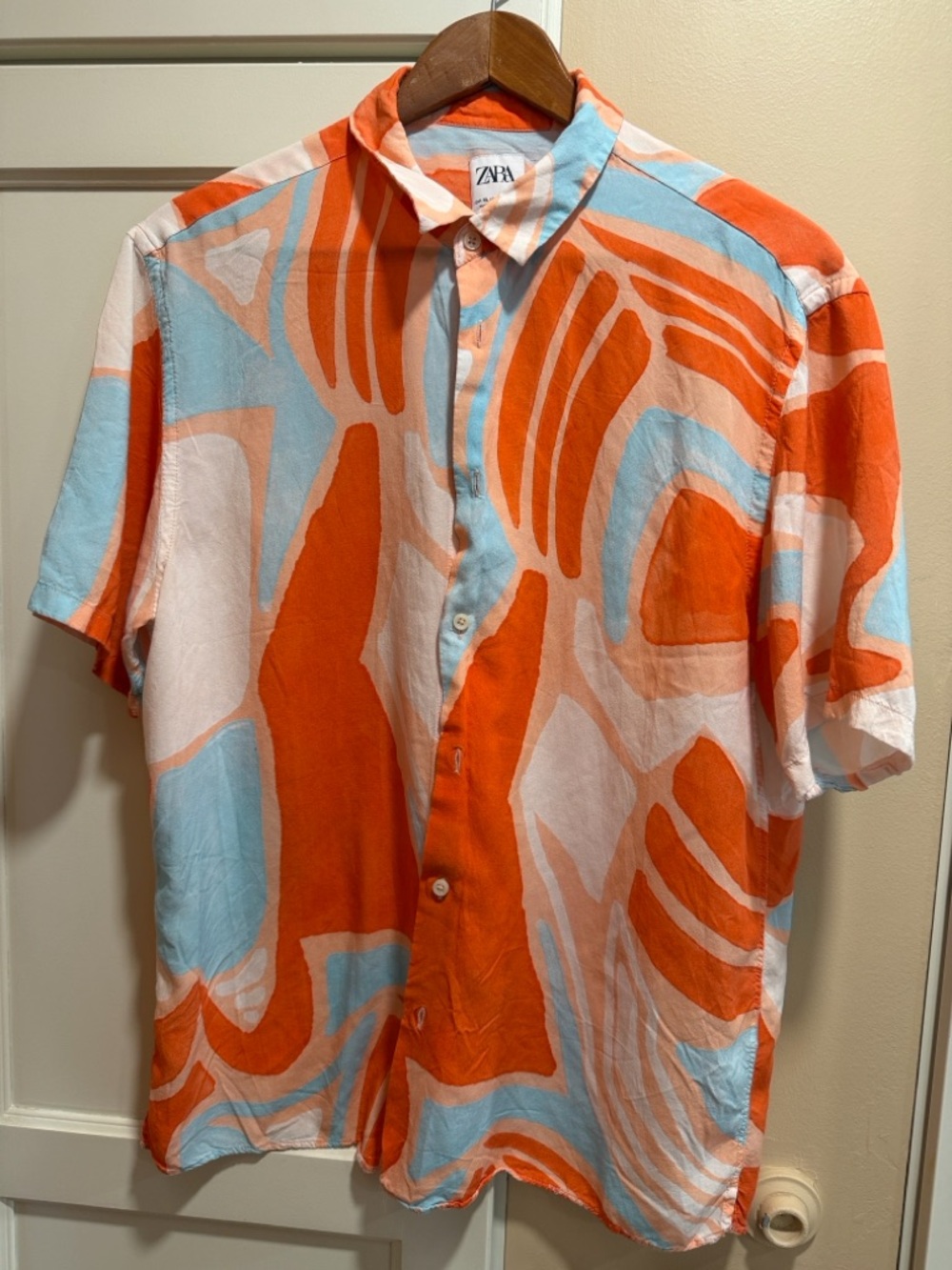 Zara Orange & Light Blue Abstract Short-Sleeve Button-Up Shirt